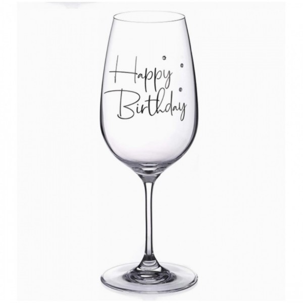 Чаша за вино Happy Birthday с камъни Swarovski, 570 мл